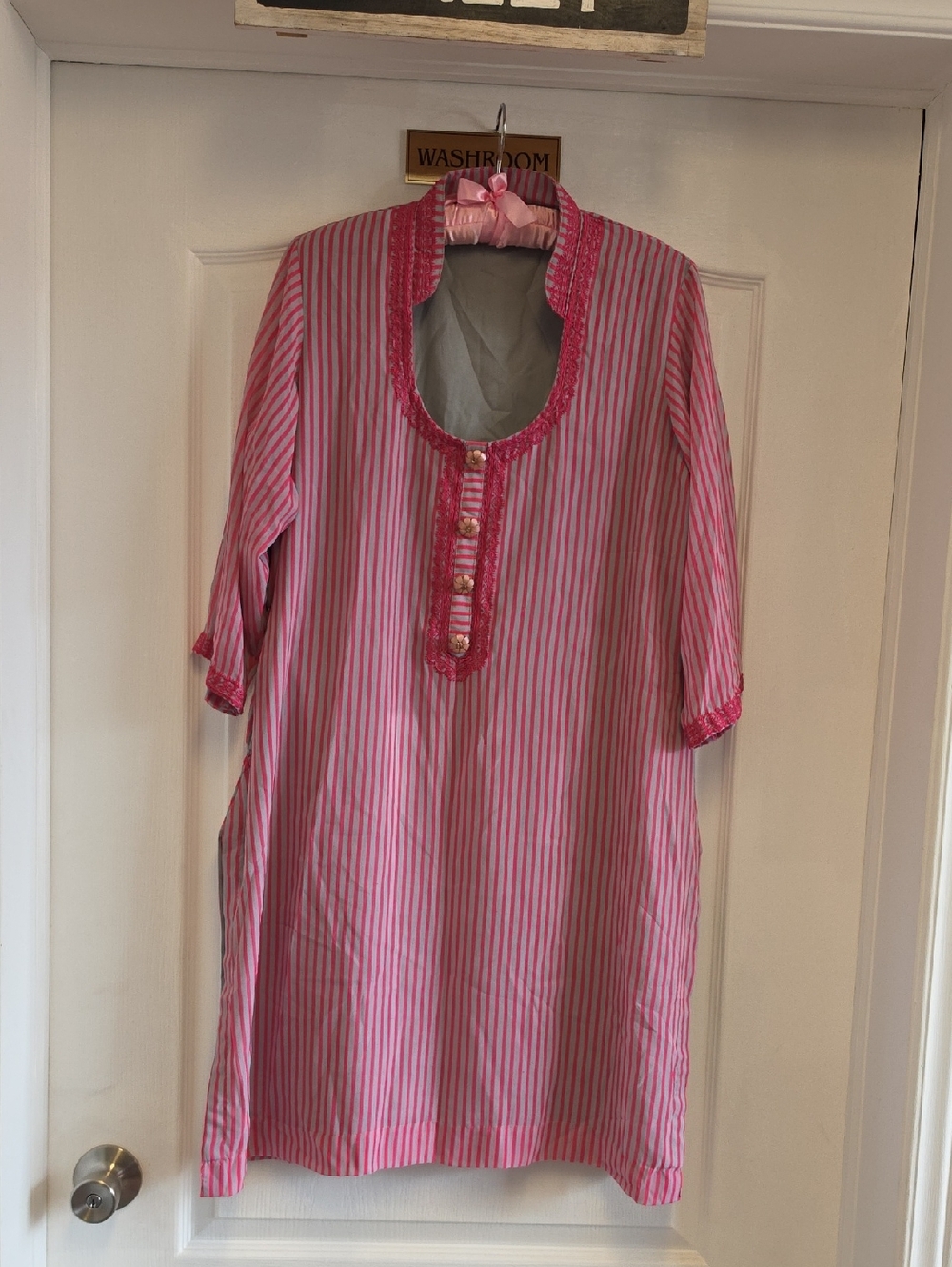 Pink Striped Tunic Dress with Button Placket